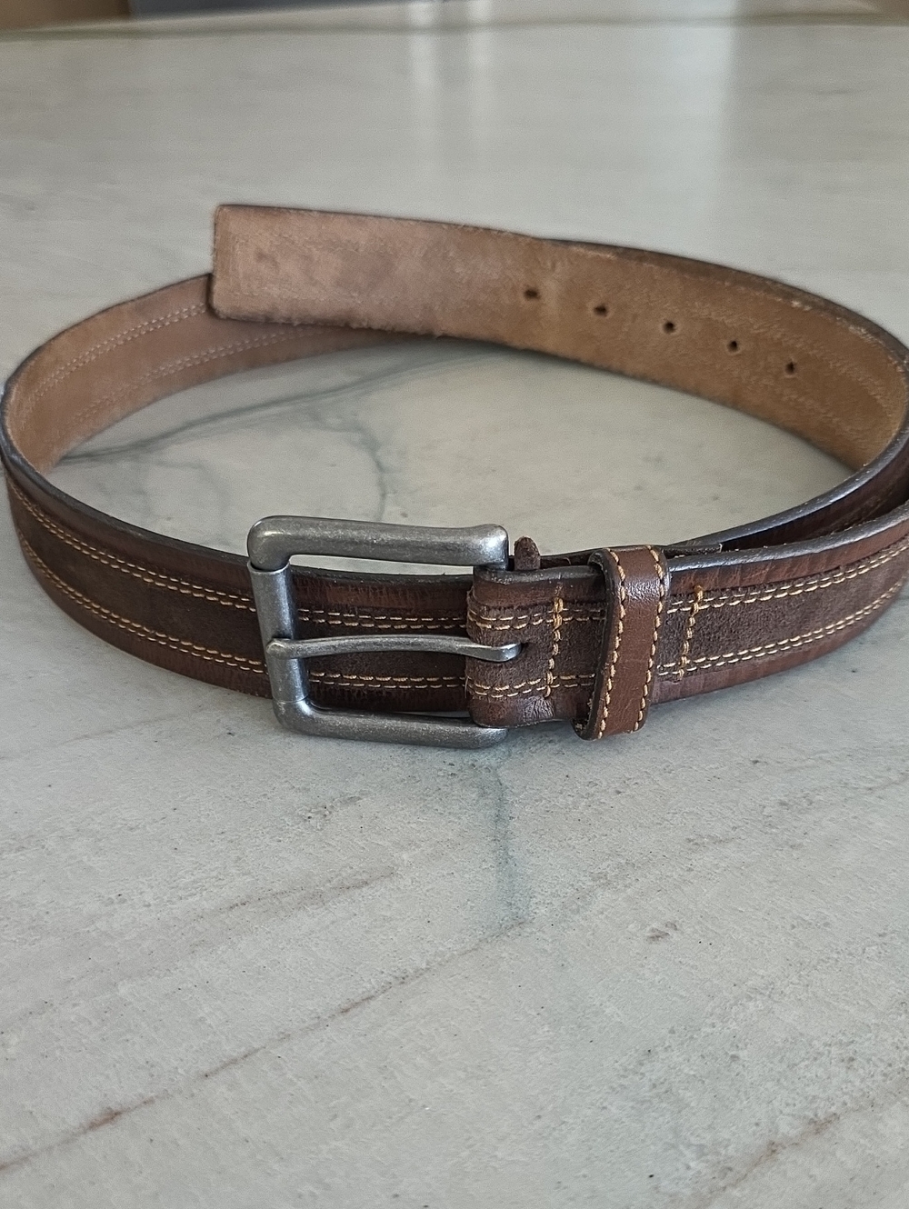 Men's Brown Leather Belt with Silver Buckle